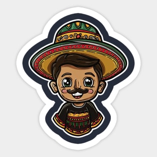 Cinco de mayo mexican cartoon boy wear mexican hat Sticker